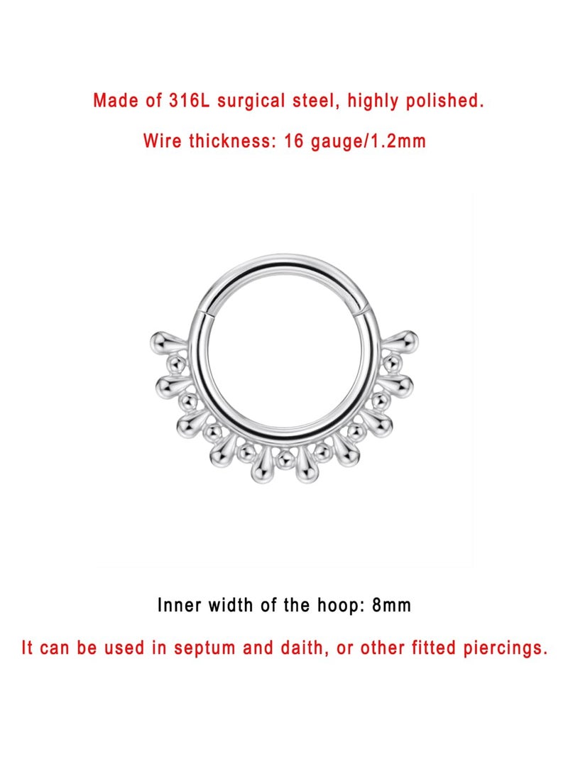 FANSING Beaded Septum Jewelry 16g Septum Ring Surgical Steel Piercing Rings 16 Gauge 8mm Daith Hoop Earring - Image 2