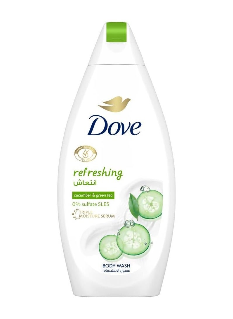 DOVE Refreshing Body Wash, for instant nourishing, Cucumber and Green Tea, No Sulfates or Parabens, 500ml