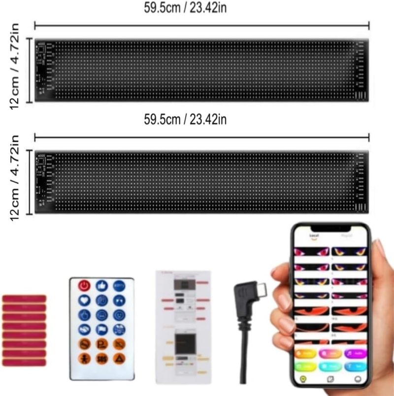عيون LED متحركة 600 × 120 مم - لوحات LED مرنة بخطوط العين الشريرة الديناميكية القابلة للبرمجة - تحكم ذكي عبر تطبيق بلوتوث - توصيل USB واستخدام سريع لأسطح السيارات والشاحنات والمركبات - Image 5