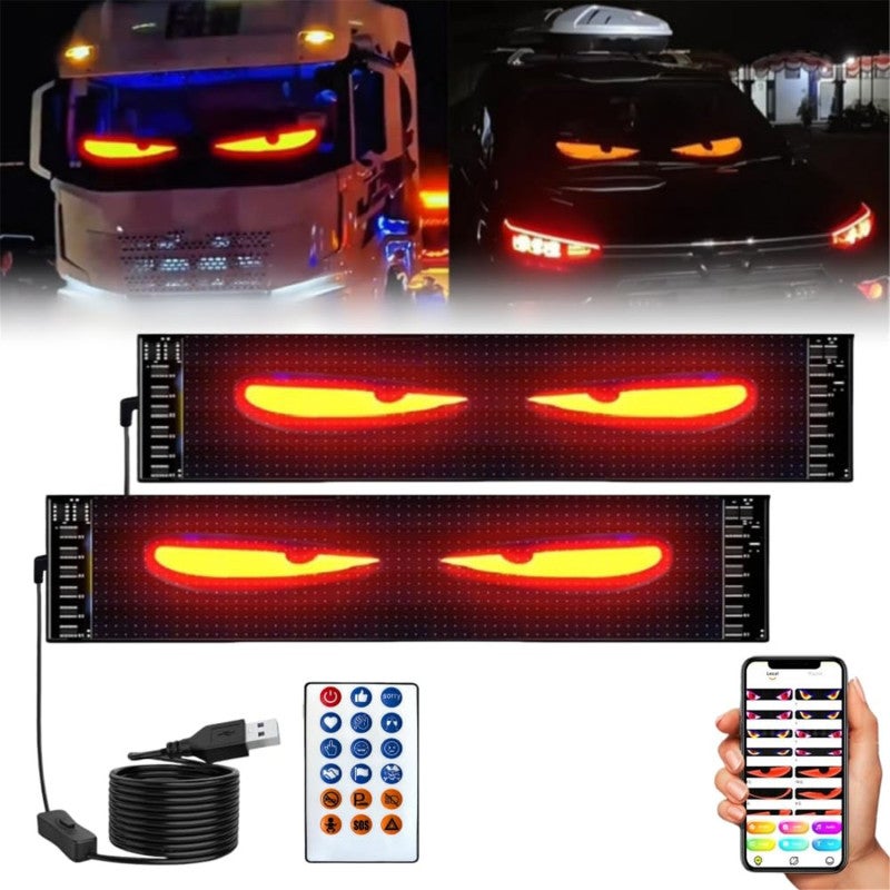 عيون LED متحركة 600 × 120 مم - لوحات LED مرنة بخطوط العين الشريرة الديناميكية القابلة للبرمجة - تحكم ذكي عبر تطبيق بلوتوث - توصيل USB واستخدام سريع لأسطح السيارات والشاحنات والمركبات - Image 2