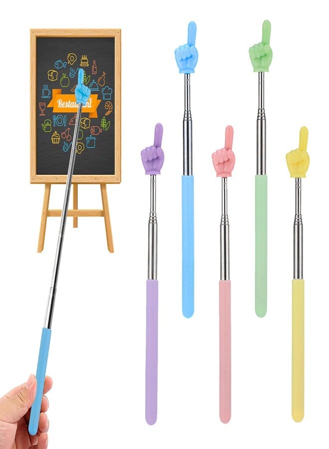 SHENIAFC 5 Pack Retractable Pointer Stick for Classroom Teacher Finger Stick Ideal for Teachers and Kids Reading Retractable Hand Shape Pointer in Pink Blue Green Yellow Purple - Image 1