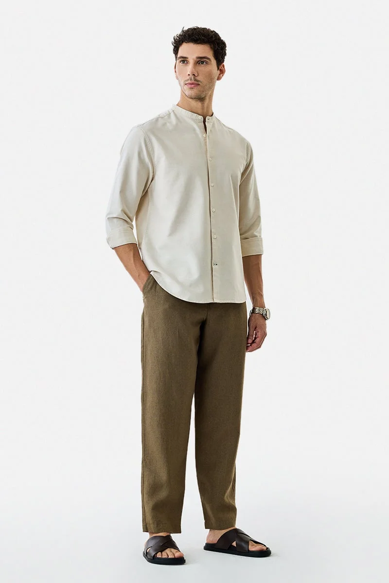 SNITCH Cream Solid Long Sleeve Regular Fit Shirt