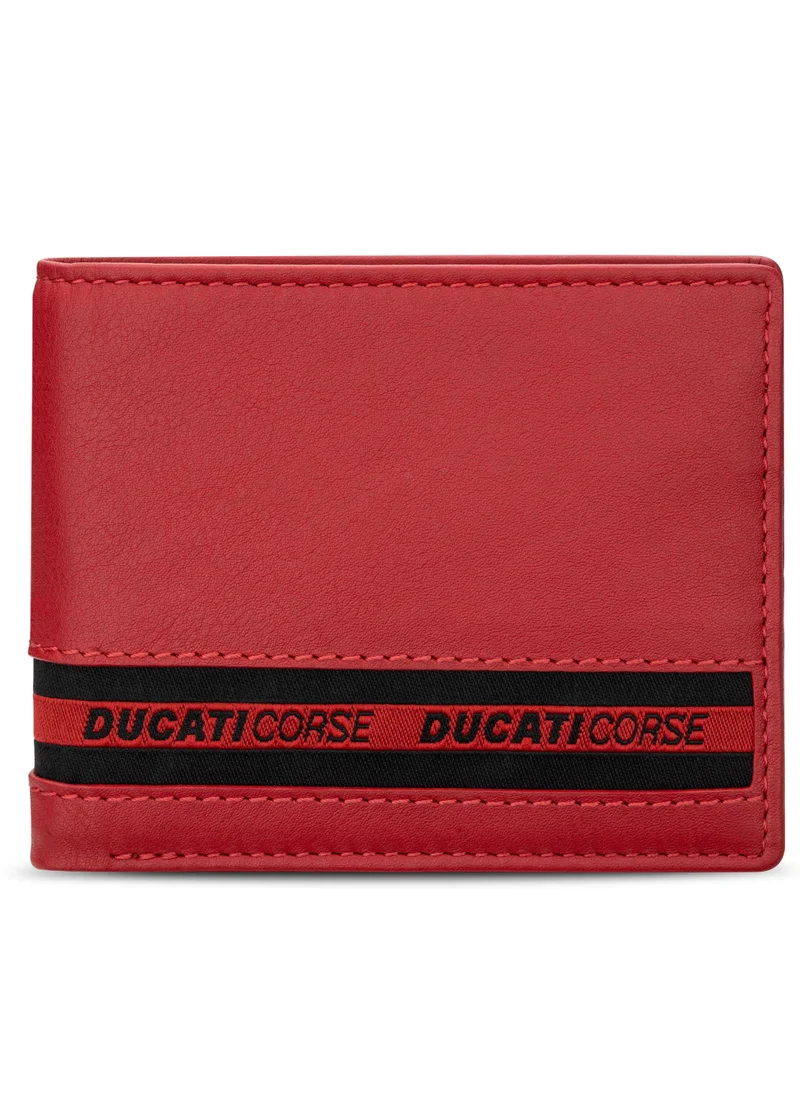 دوكاتي كورس Ducati Corse Nastro Red Genuine Leather Wallet For Men - DTLGW2201103