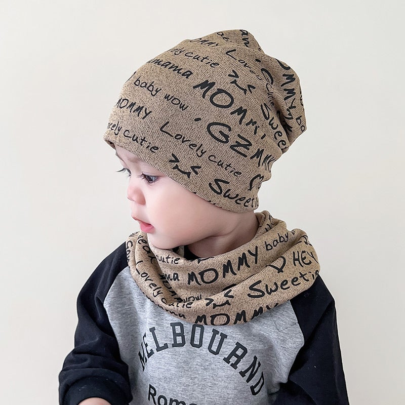 Carterbear Baby Hat Scarf Set 0-12M Newborn Khaki letter scarf cover 