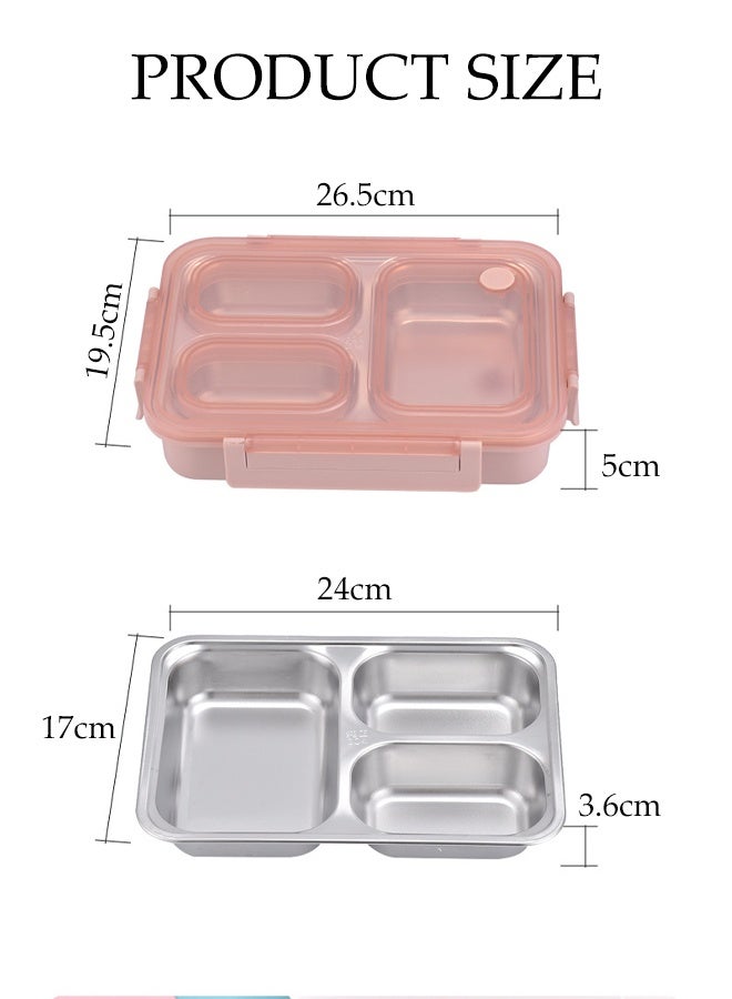 DUNISO صندوق غداء مقاوم للصدأ غير قابل للتسرب 3 أقسام مع فاصل مضاد لتداخل النكهات صندوق بنتو محمول لحفظ الوجبات للتخزين في المدرسة أو المكتب أو التخييم في الهواء الطلق - Image 3