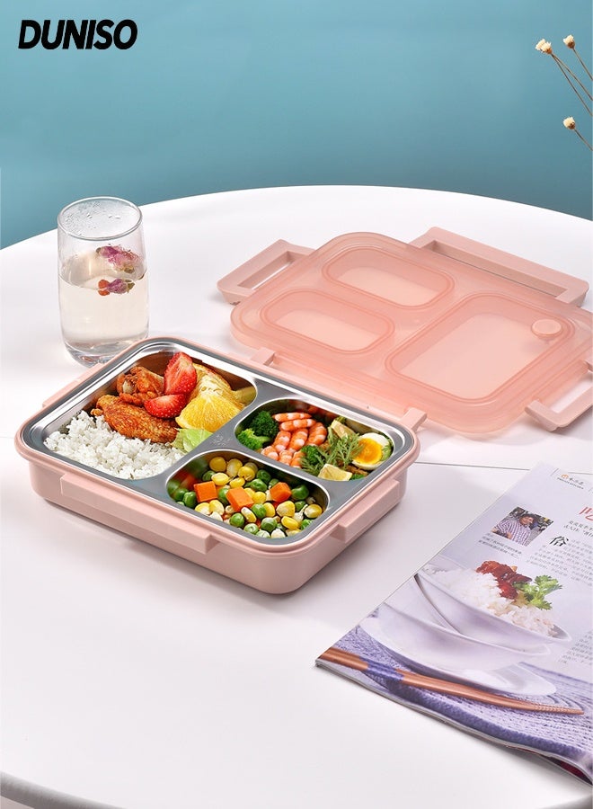 DUNISO صندوق غداء مقاوم للصدأ غير قابل للتسرب 3 أقسام مع فاصل مضاد لتداخل النكهات صندوق بنتو محمول لحفظ الوجبات للتخزين في المدرسة أو المكتب أو التخييم في الهواء الطلق - Image 1