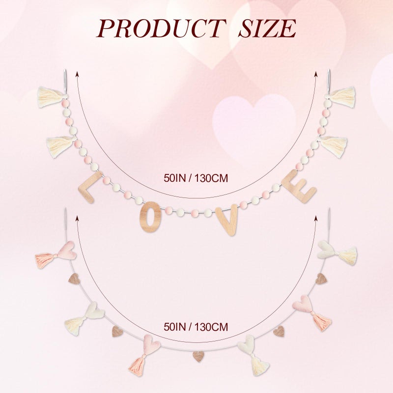 DN DECONATION 50 Inch Valentine Garland with Wood Love Letters, Pink White Pom Pom & Tassel Hearts Banner for Wedding Party Background Decor, Romantic Home Decoration - Image 4