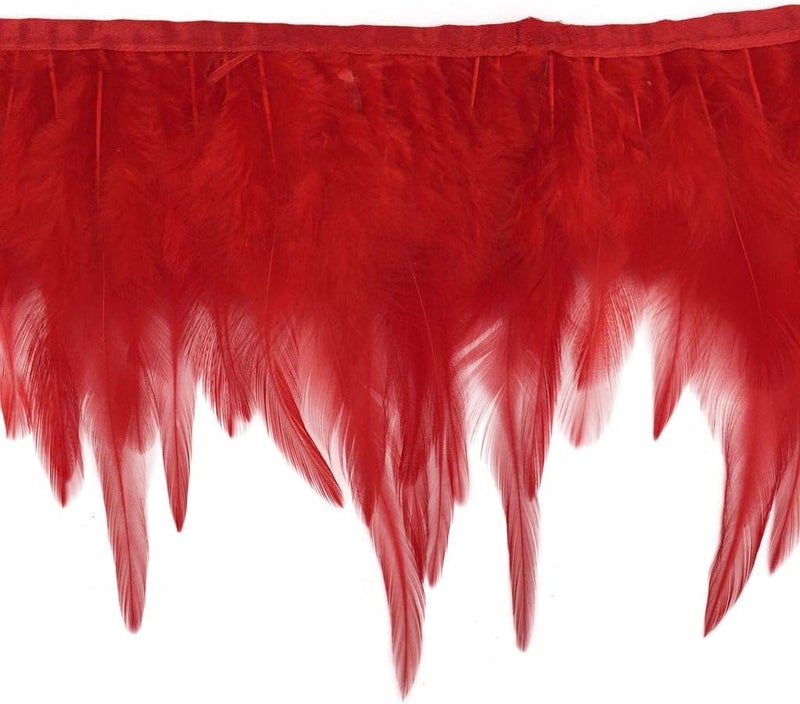 Shekyeon 2yards Rooster Hackle Feather Trim Fringe for DIY Clothing Craft Dress Decoration(red) - Image 1