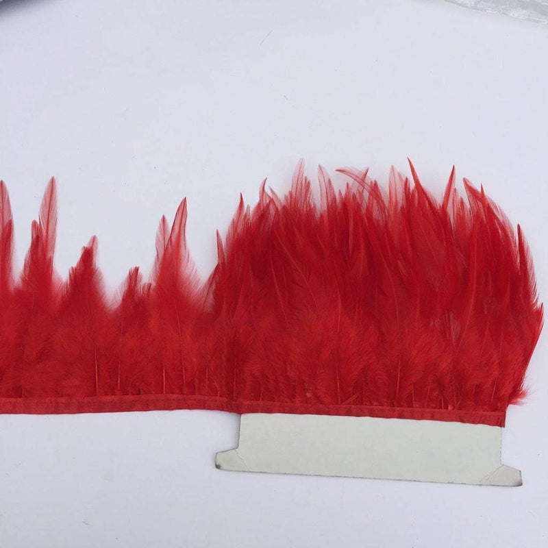 Shekyeon 2yards Rooster Hackle Feather Trim Fringe for DIY Clothing Craft Dress Decoration(red) - Image 3