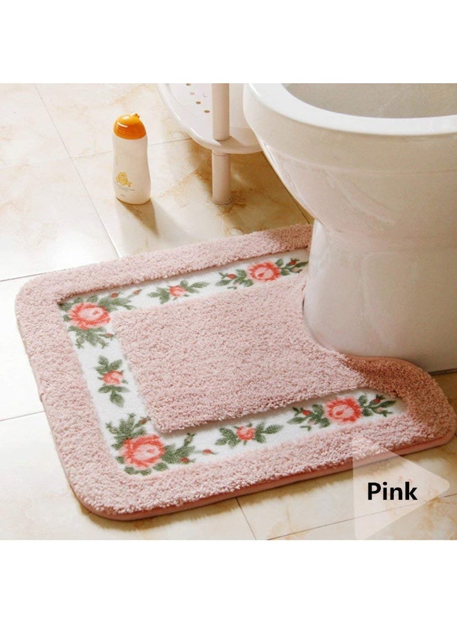 UKELER سجاد الحمام الزهري من UKELER غير قابل للانزلاق، مجموعة من 2 سجادة ناعمة غير قابلة للانزلاق وسجادة على شكل U للمرحاض - Image 3