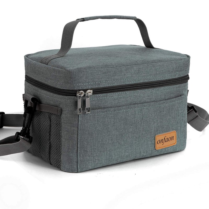 ONFAON Lunch Bag for MenWomen Insulated Reusable Lunch Box Leakproof Cooler Tote Bag Freezable with Adjustable Shoulder Strap for Office Work Picnic BeachGrey - Image 2