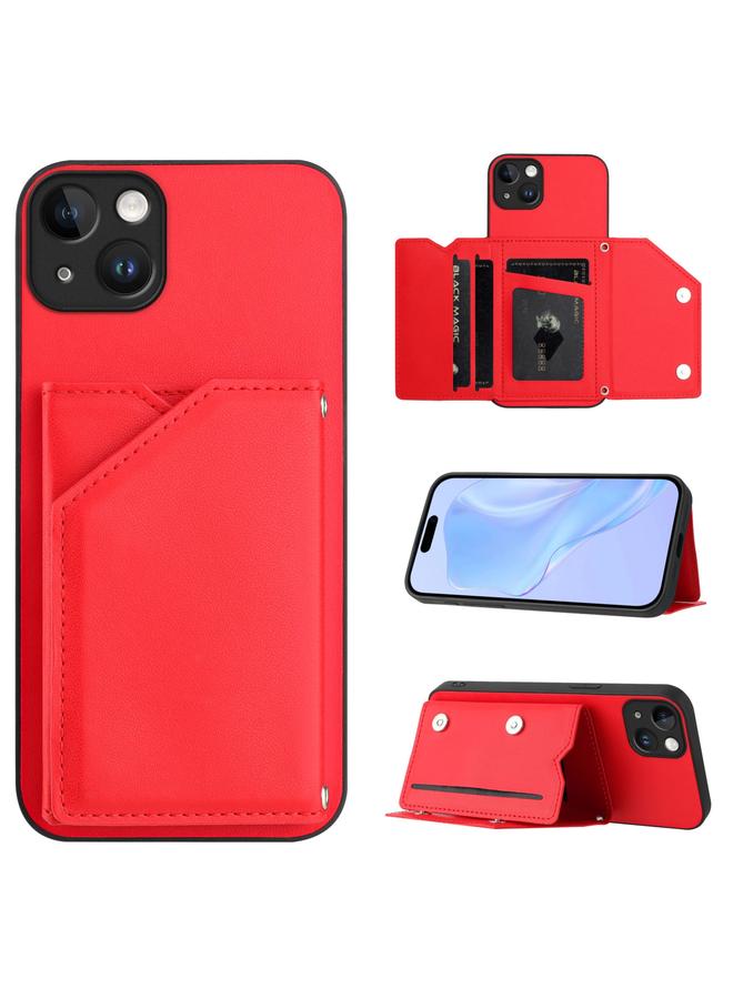 S-TOP Case For iPhone 14 Plus Skin Feel Four Card Slots Phone Case with Wrist Strap - Image 1
