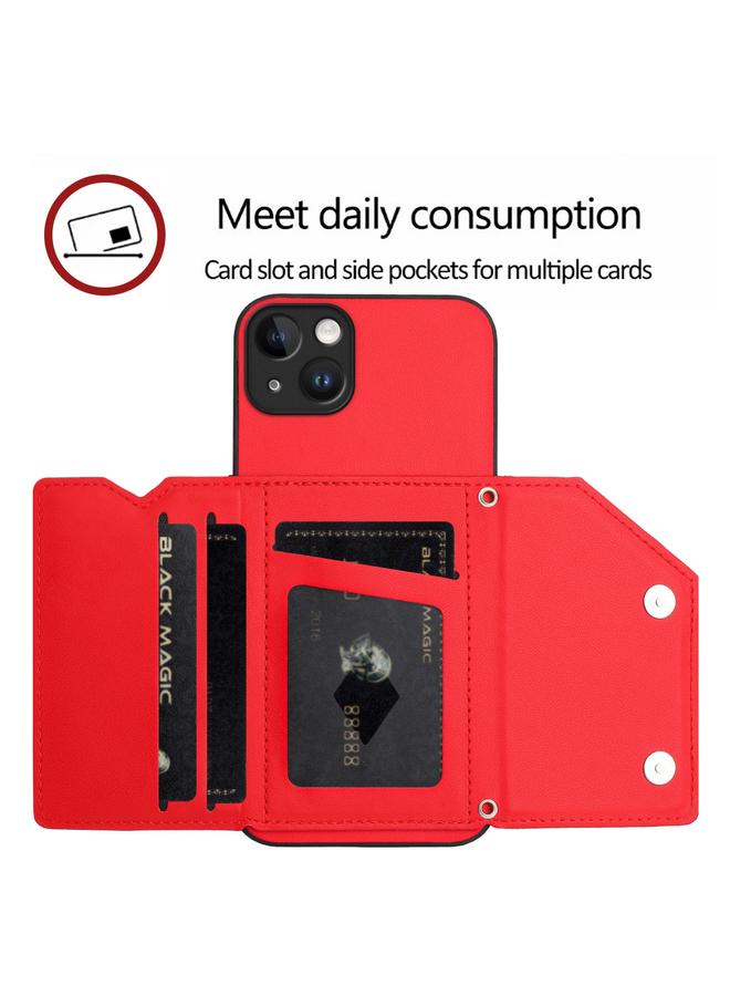 S-TOP Case For iPhone 14 Plus Skin Feel Four Card Slots Phone Case with Wrist Strap - Image 5