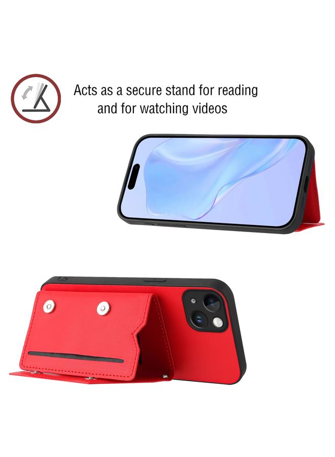 S-TOP Case For iPhone 14 Plus Skin Feel Four Card Slots Phone Case with Wrist Strap - Image 4