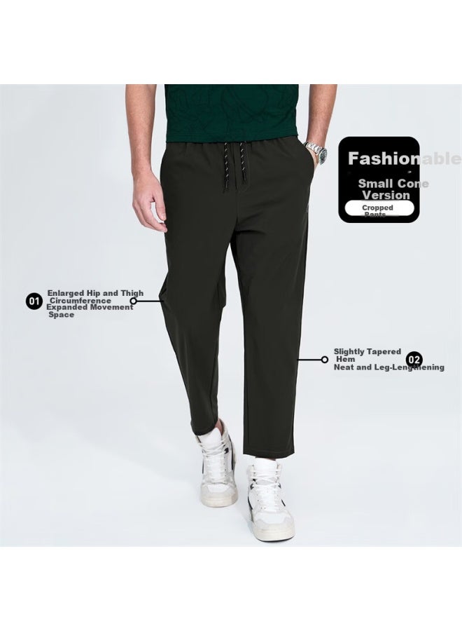 Dancing Wolves Quick-dry Spring Summer Elastic Waist Casual Nine-point Pants Commuter Men's Casual Pants 203 Army Green 54/xl - Image 2