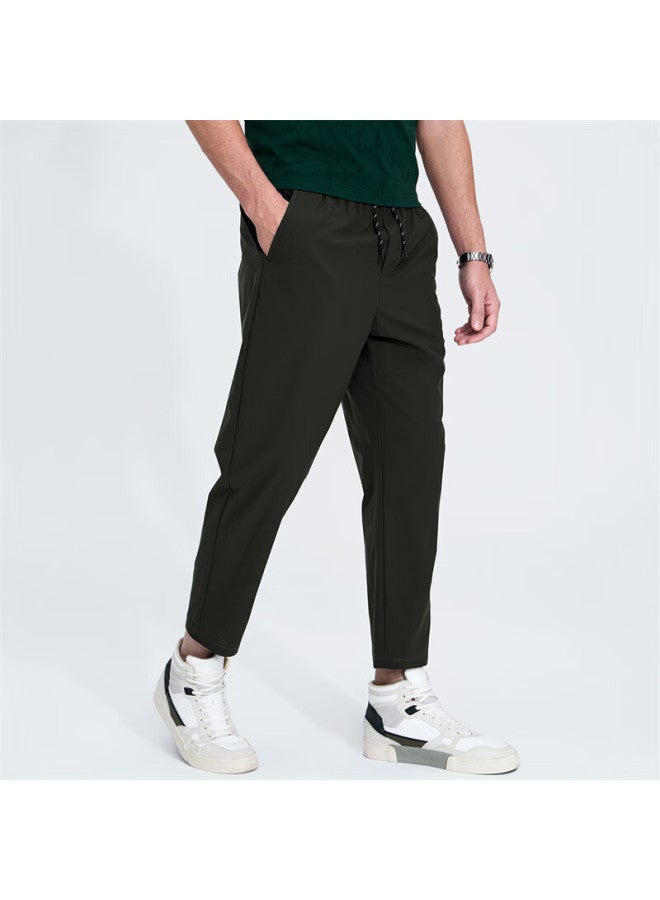 Dancing Wolves Quick-dry Spring Summer Elastic Waist Casual Nine-point Pants Commuter Men's Casual Pants 203 Army Green 54/xl - Image 5