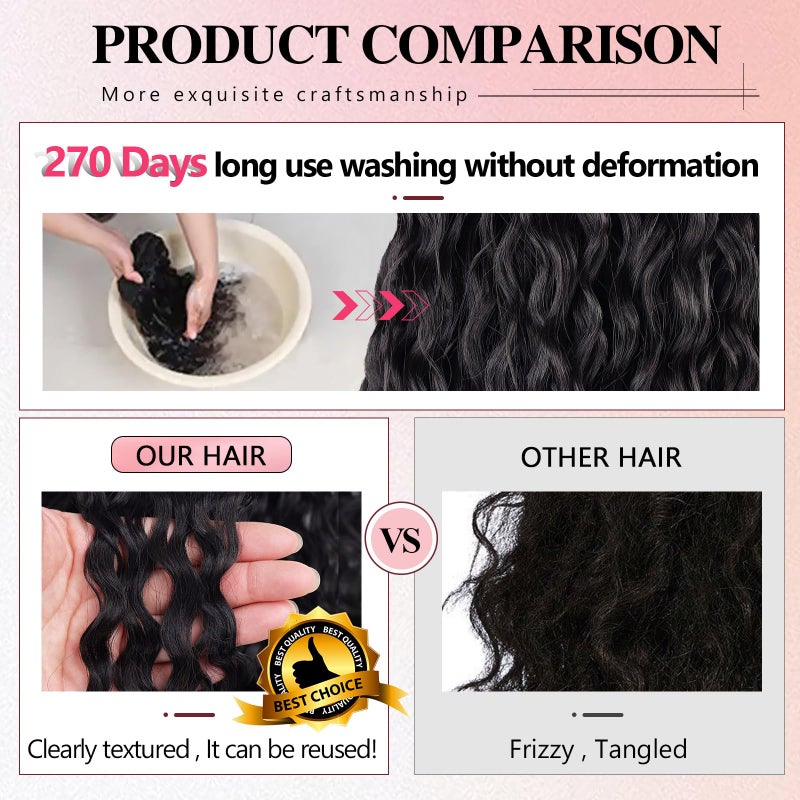 Meepo 24 Inch Curly Ponytail Extensions Synthetic Deep Wave Drawstring Ponytail For Black Women Human Hair Feeling With Clip In Thick Ponytail Hair Natural Black Hairpiece(1b#,160g) (24inch, 1b#) - Image 3