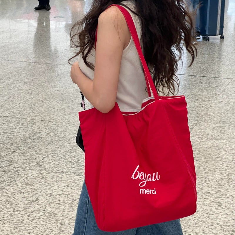 Double-Sided Striped Canvas Tote Bag for Women - Image 3
