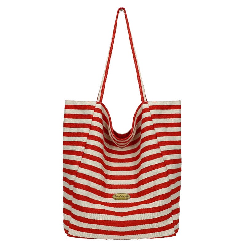 Double-Sided Striped Canvas Tote Bag for Women - Image 5