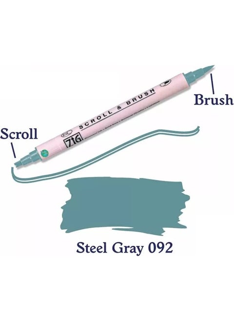 092 Scroll & Brush Double Line and Brush Tip Calligraphy Pen Steel Gray