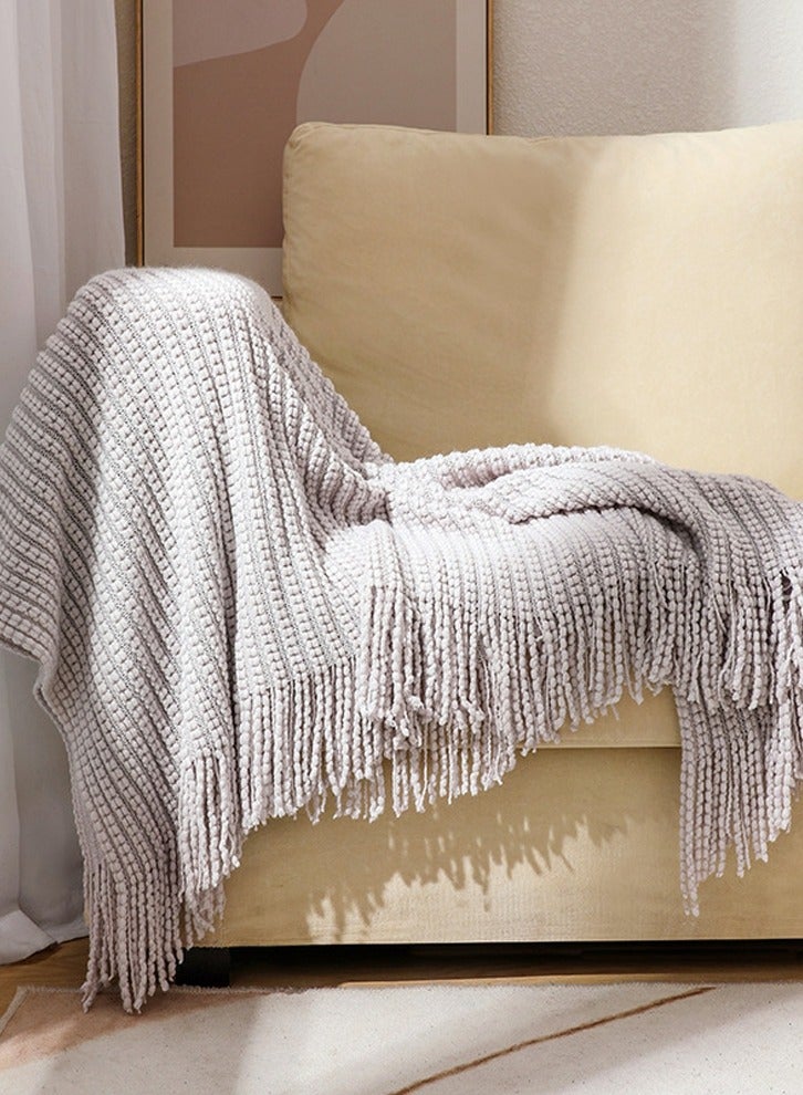 إسكدنيا لون نقي شرابة تصميم محبوك بطانية لينة للحفاظ على الحارة رمادي فاتح - Image 2
