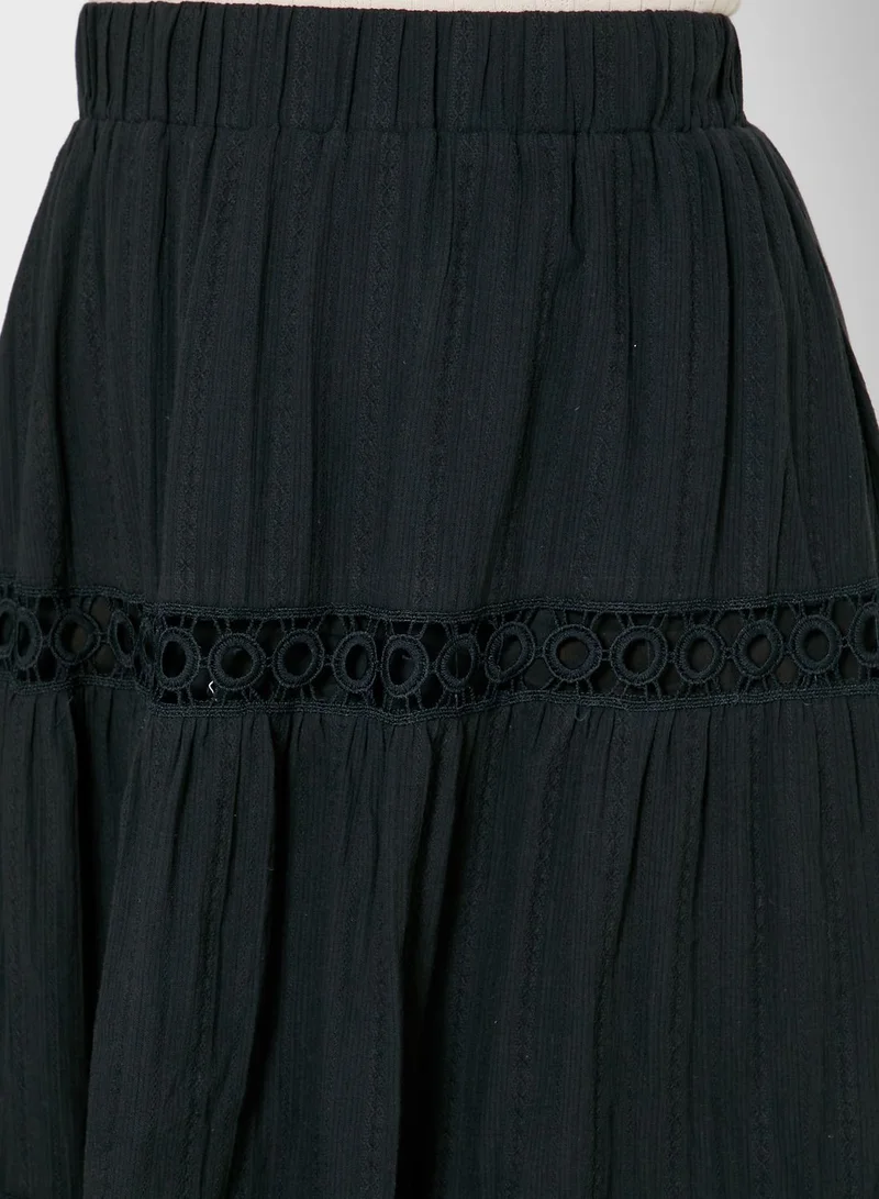 ELLA Embroidered Insert Tiered Midi Skirt