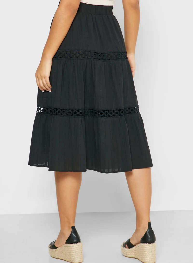 ELLA Embroidered Insert Tiered Midi Skirt