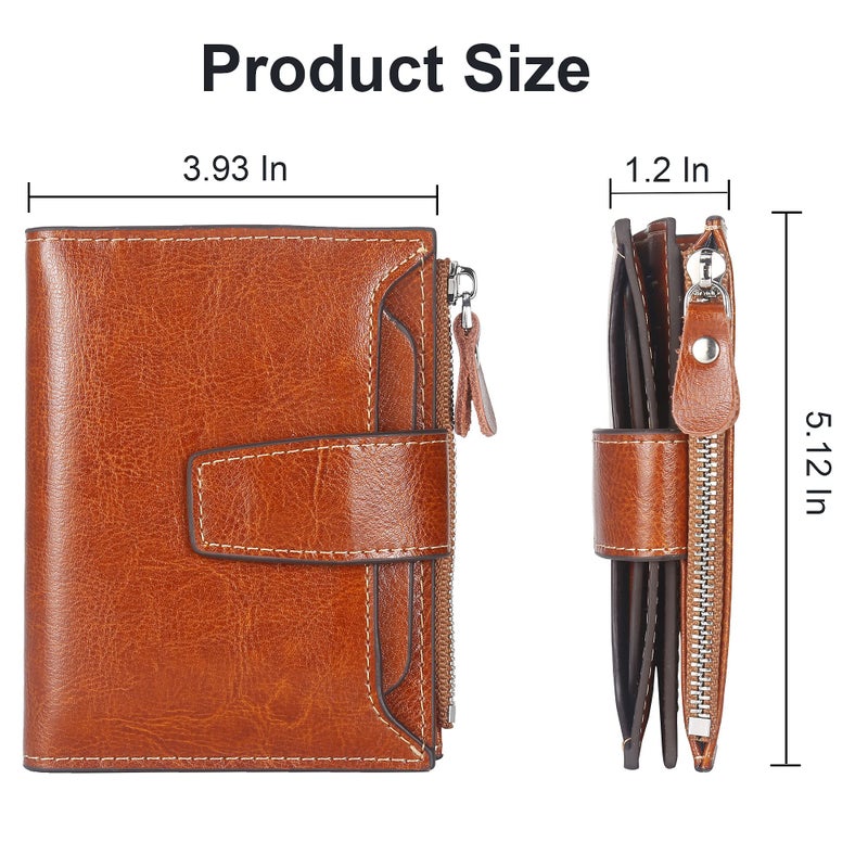 Lavemi Small Compact Women Wallet RFID Blocking Genuine Leather Bifold Purse with ID Windows(Brown) - Image 5