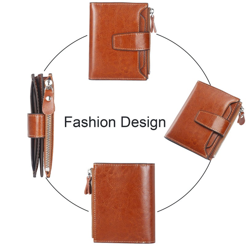 Lavemi Small Compact Women Wallet RFID Blocking Genuine Leather Bifold Purse with ID Windows(Brown) - Image 3