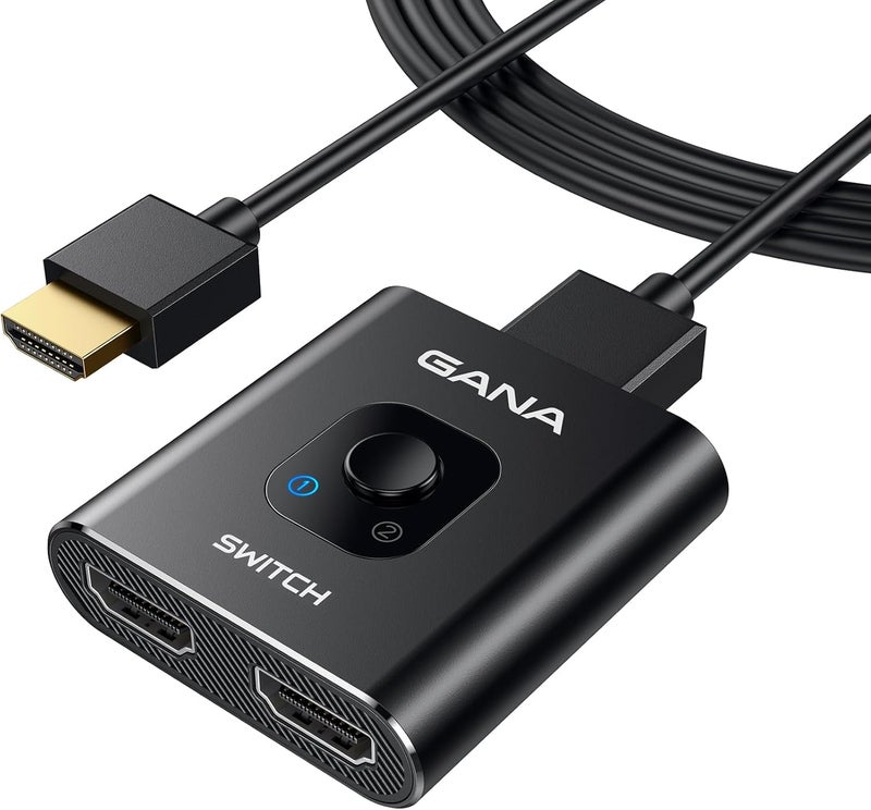 GANA Aluminum Bidirectional HDMI Switch 4K@60Hz Splitter with 3.9FT HDMI Cable, 2 in 1 Out, Compatible with Xbox, PS5/4/3, Fire Stick, Roku, Blu-Ray Player - Image 1