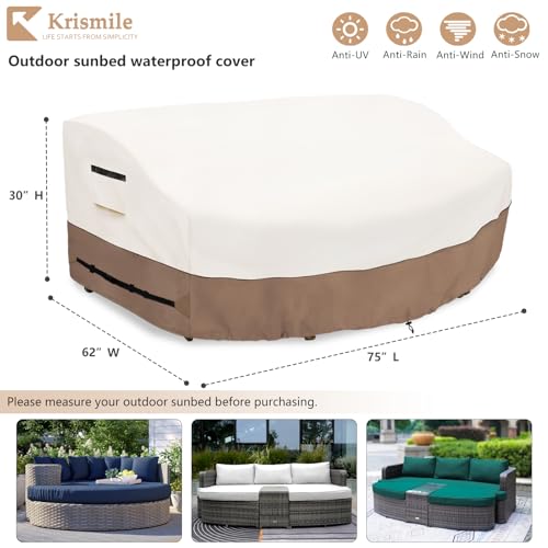 Krismile Outdoor Daybed Cover for 89 Patio Sofa Heavy Duty 600D Waterproof UVResistant AllWeather Protection Furniture Cover with Air Vent Beige - Image 3