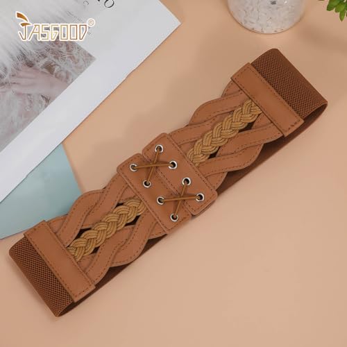 JASGOOD Women Elastic Wide Vintage Stretchy Belt for Dresses Retro Fashion Waist Belt - Image 2