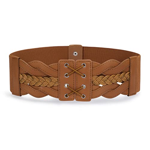 JASGOOD Women Elastic Wide Vintage Stretchy Belt for Dresses Retro Fashion Waist Belt - Image 1