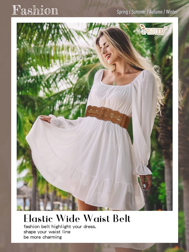 JASGOOD Women Elastic Wide Vintage Stretchy Belt for Dresses Retro Fashion Waist Belt - Image 3