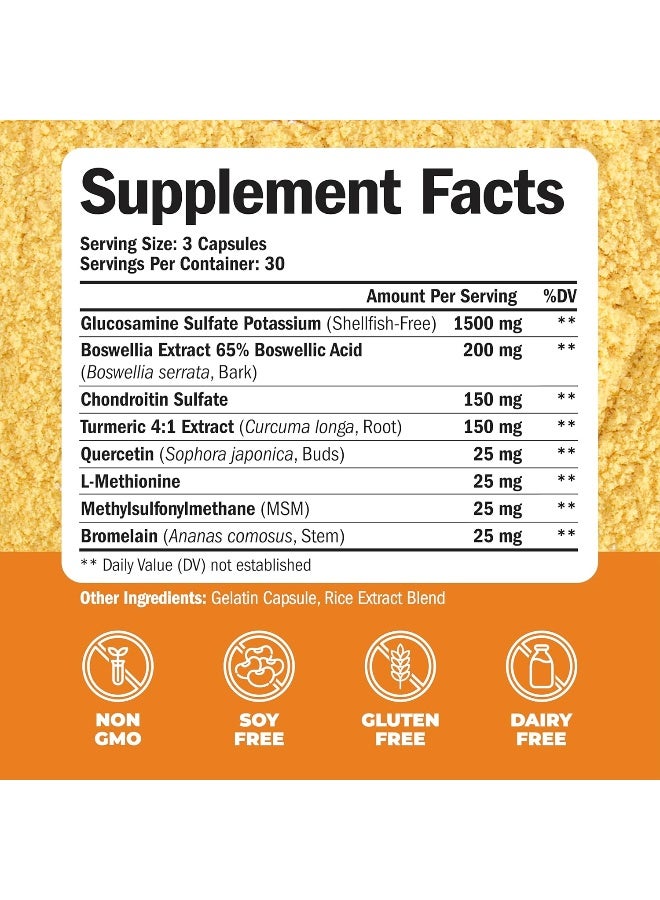 Vimerson Health Glucosamine with Chondroitin Turmeric MSM Boswellia. Supports Occasional Joint Pain Relief. Helps Response, Antioxidant Properties. Supplement for Back, Knees, Hands. 90 Capsules - Image 3