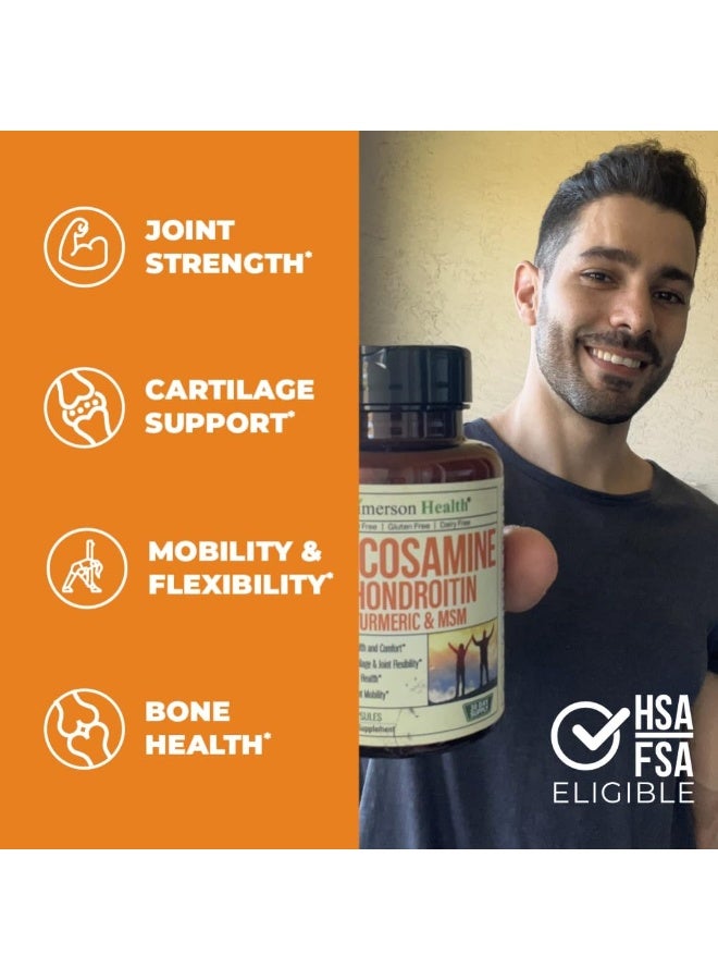 Vimerson Health Glucosamine with Chondroitin Turmeric MSM Boswellia. Supports Occasional Joint Pain Relief. Helps Response, Antioxidant Properties. Supplement for Back, Knees, Hands. 90 Capsules - Image 2