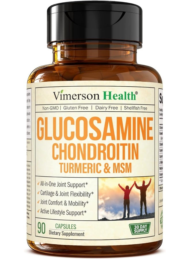 Vimerson Health Glucosamine with Chondroitin Turmeric MSM Boswellia. Supports Occasional Joint Pain Relief. Helps Response, Antioxidant Properties. Supplement for Back, Knees, Hands. 90 Capsules - Image 1
