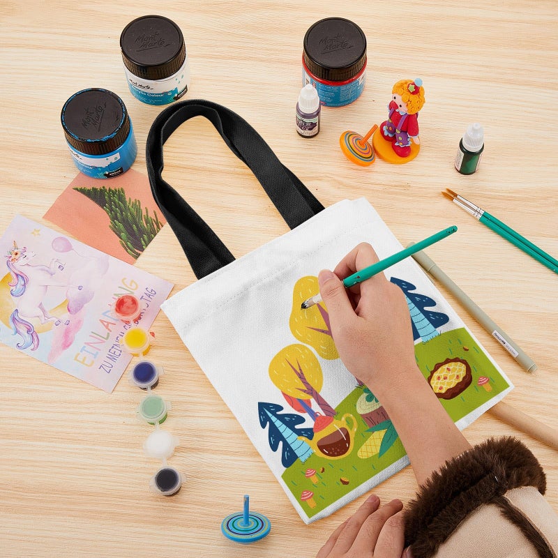 Amylove 24 Pcs Mini Tote Bag Sublimation Blank Canvas Tote Bags Reusable Grocery Luggage DIY Sack Goody for Party Even (8.5 x 8 Inch Beige with Black Handle) - Image 4