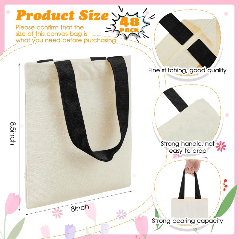 Amylove 24 Pcs Mini Tote Bag Sublimation Blank Canvas Tote Bags Reusable Grocery Luggage DIY Sack Goody for Party Even (8.5 x 8 Inch Beige with Black Handle) - Image 2