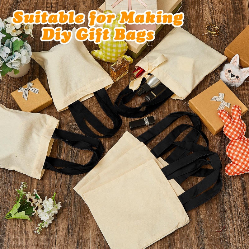 Amylove 24 Pcs Mini Tote Bag Sublimation Blank Canvas Tote Bags Reusable Grocery Luggage DIY Sack Goody for Party Even (8.5 x 8 Inch Beige with Black Handle) - Image 5
