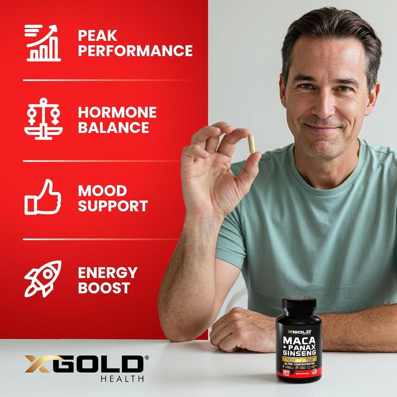 X Gold Health Maca Root Capsules 10000mg  Korean Panax Ginseng 1400mg  20x Concentrated Extract Black  Red  Yellow Maca Root 10x Concentrated Extract Panax Ginseng Capsules  Ultra Potent  Highly Purified - Image 4
