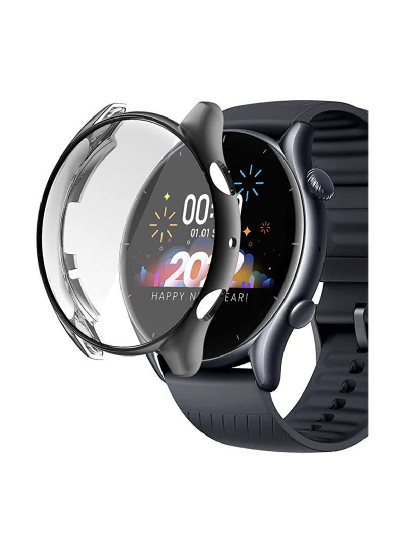 compatible with Amazfit GTR3 / GTR3 Pro, All-around Flexible TPU Case with Screen Protector, Soft Frame Shock Resistant Cover compatible Amazfit GTR 3 / 3 Pro - Black  - Image 1
