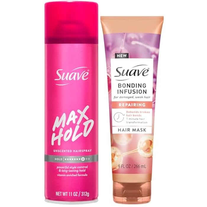 Suave Bond Repair Hair Mask, Bonding Infusion, 1 Minute Hair Treatment + Max Hold Hairspray, Unscented - Image 1