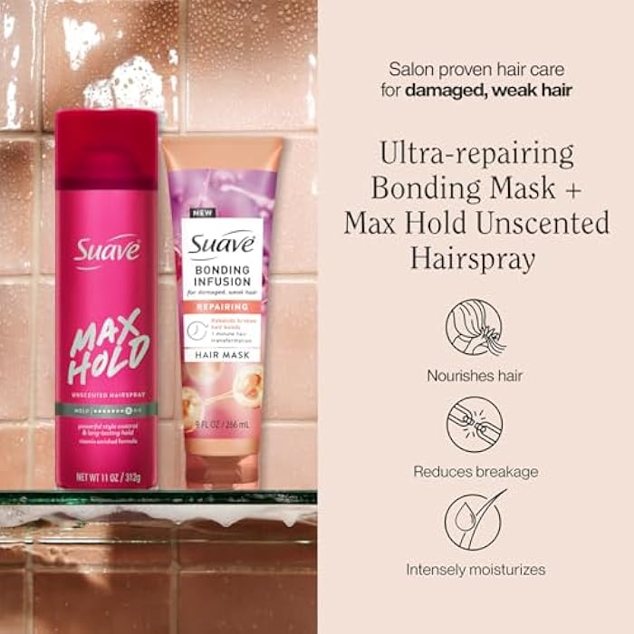 Suave Bond Repair Hair Mask, Bonding Infusion, 1 Minute Hair Treatment + Max Hold Hairspray, Unscented - Image 2