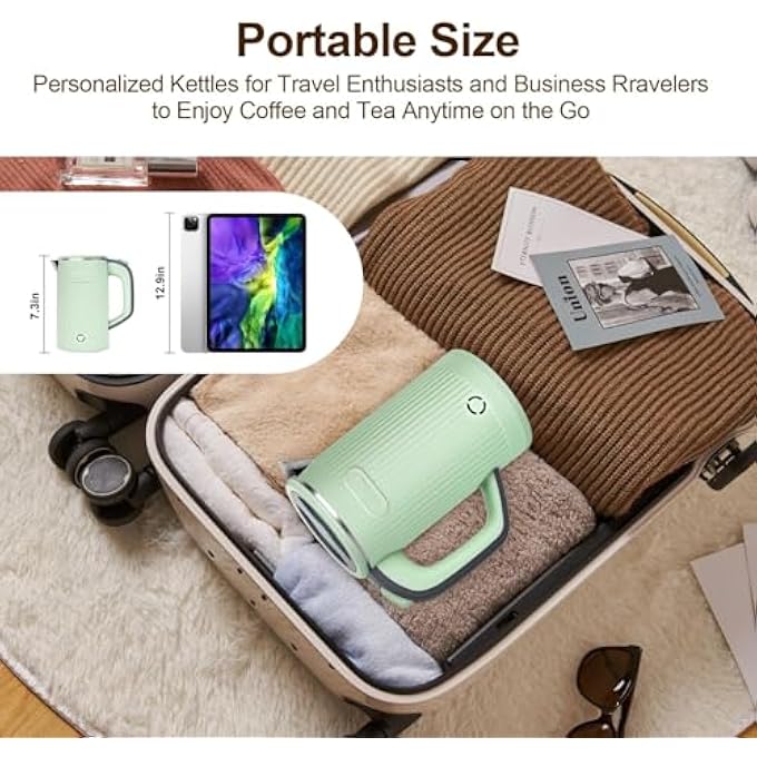 كاست ويف غلاية كهربائية صغيرة 600 وات غلاية شاي صغيرة محمولة من الفولاذ المقاوم للصدأ غلاية مياه ساخنة داخلية إيقاف التشغيل التلقائي بدون قاعدة هدية للسفر والتخييم والمكتب والسكن الطلابي أخضر 08 لتر - Image 5