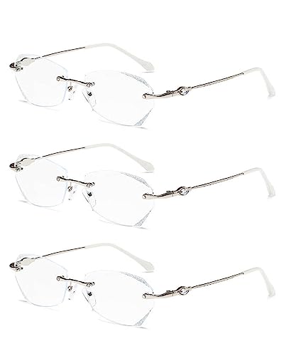 TERAISE Frameless Reading Glasses For Women With Blue Light Blocking,Fashion Diamond Cutting Rimless Eyeglasses(1.0X) - Image 1