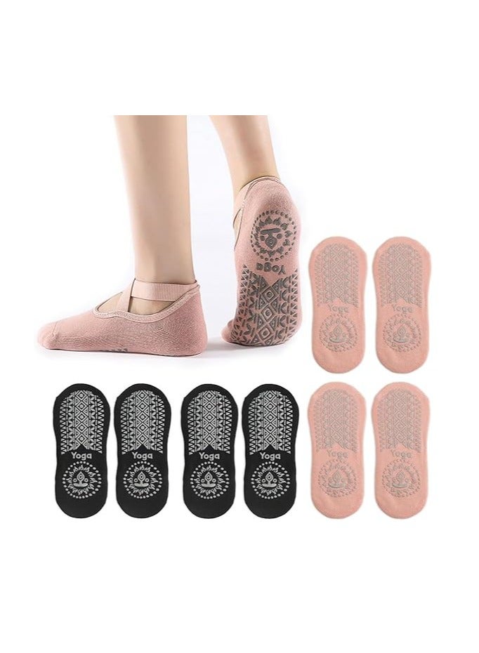 ECVV ECVV 4 Pairs Yoga Socks For Kids, Pilates Grips Socks Non-Slip Grips & Straps Ideal for Pilates, Pure Barre, Ballet, Dance, Barefoot Workout (Size: 29-34)  - Image 1