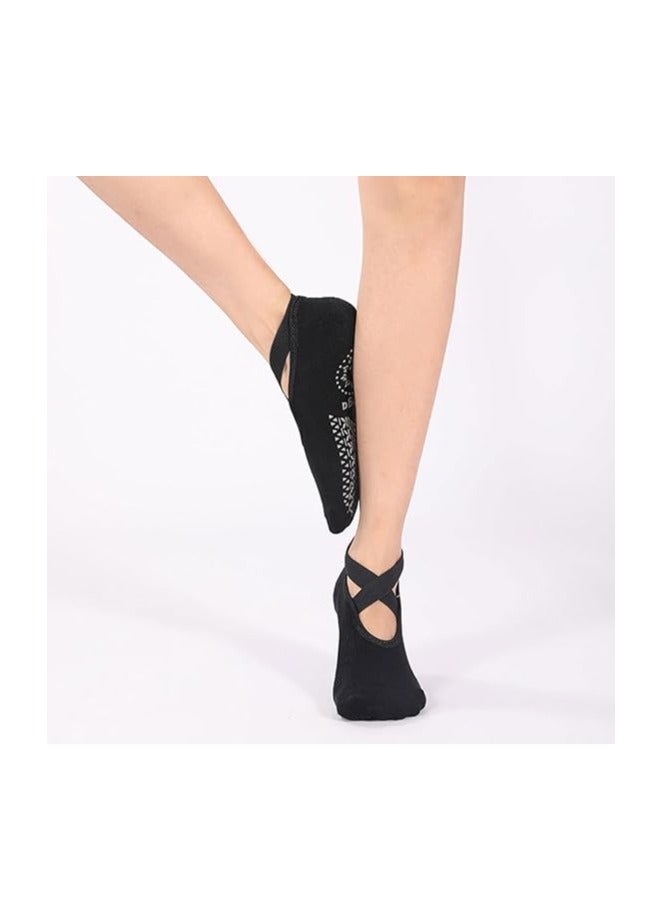 ECVV ECVV 4 Pairs Yoga Socks For Kids, Pilates Grips Socks Non-Slip Grips & Straps Ideal for Pilates, Pure Barre, Ballet, Dance, Barefoot Workout (Size: 29-34)  - Image 2