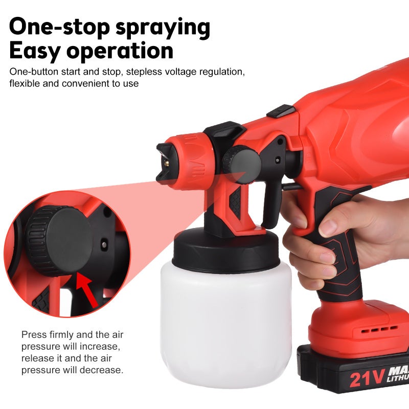 Cordless Paint Sprayer 21V Max Battery Electric Tools Paint Sprayer with 4 Copper Nozzles 3 Spray Patterns 800ml Container for Furniture / Fence / Walls / Door / Garden Chairs - Image 5