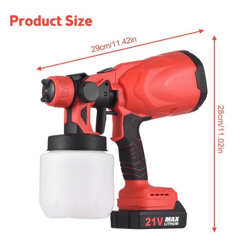 Cordless Paint Sprayer 21V Max Battery Electric Tools Paint Sprayer with 4 Copper Nozzles 3 Spray Patterns 800ml Container for Furniture / Fence / Walls / Door / Garden Chairs - Image 2